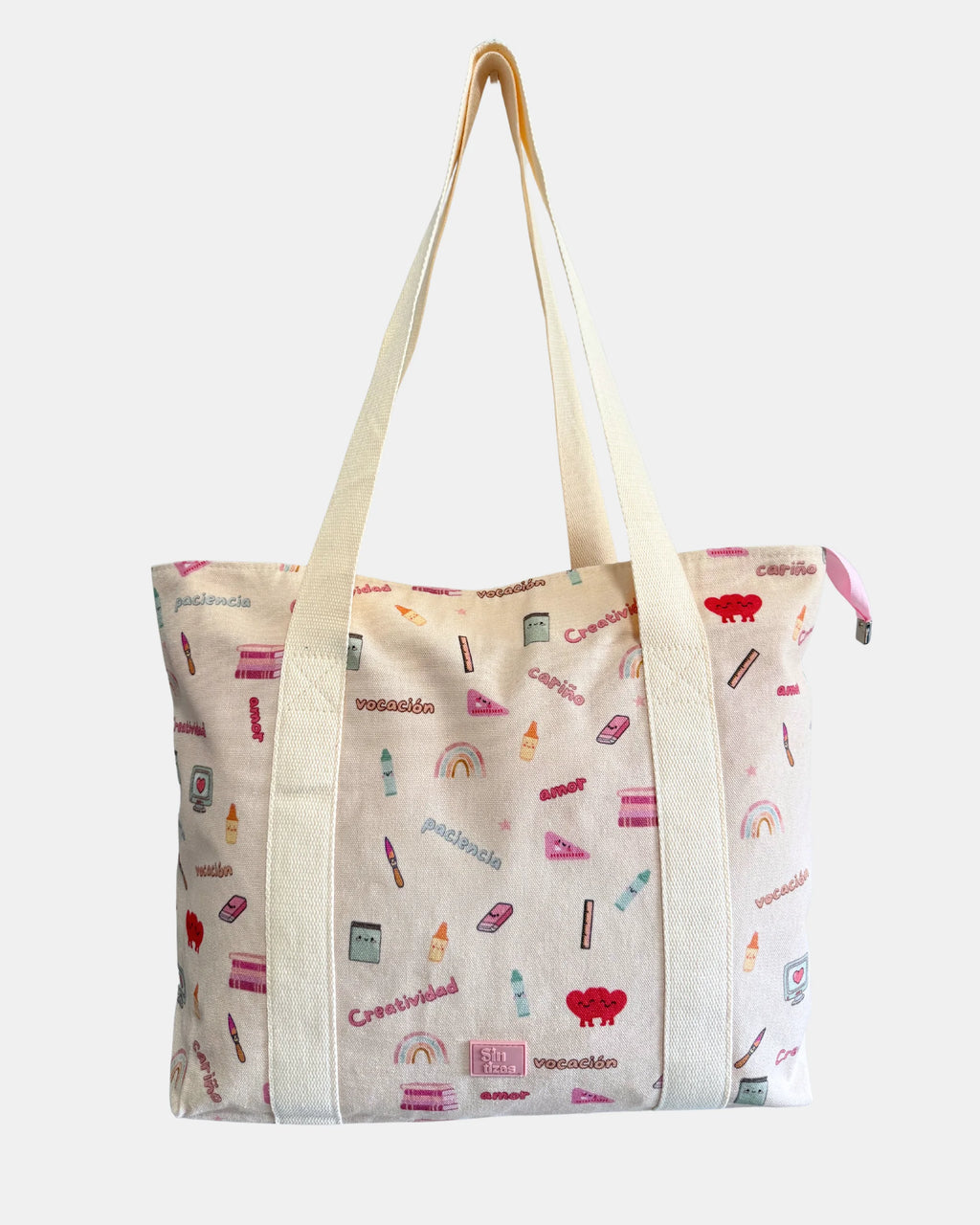 Bolso de asas largas con diseño para profesoras y maestras.