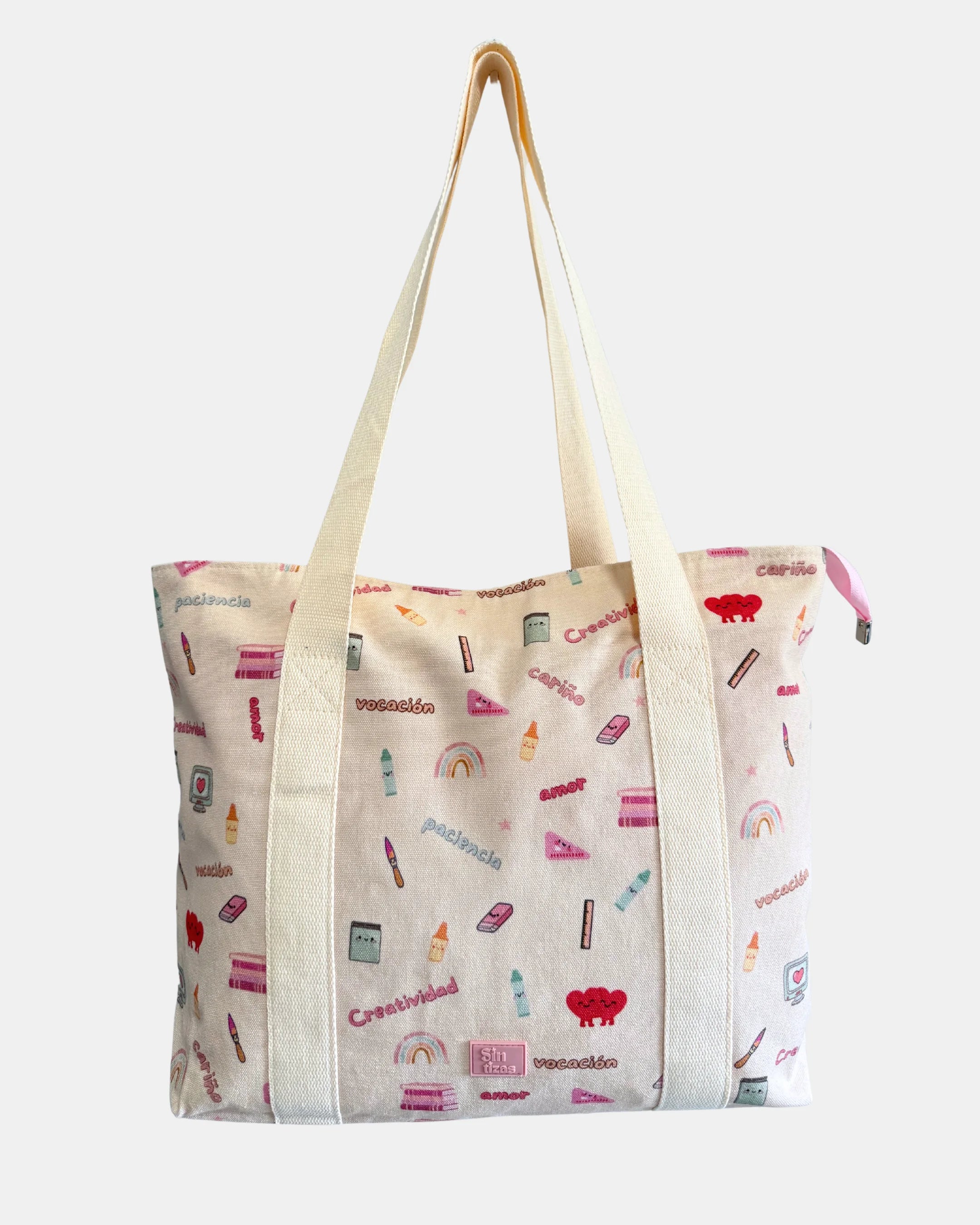 Bolso de asas largas con diseño para profesoras y maestras.