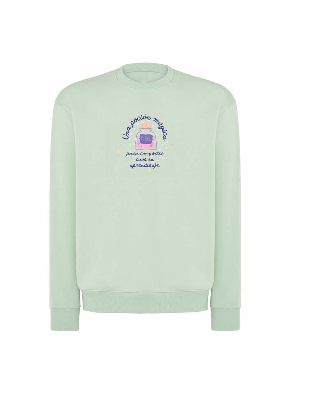 Sudadera verde con diseño para maestros. Modelo poción mágica
