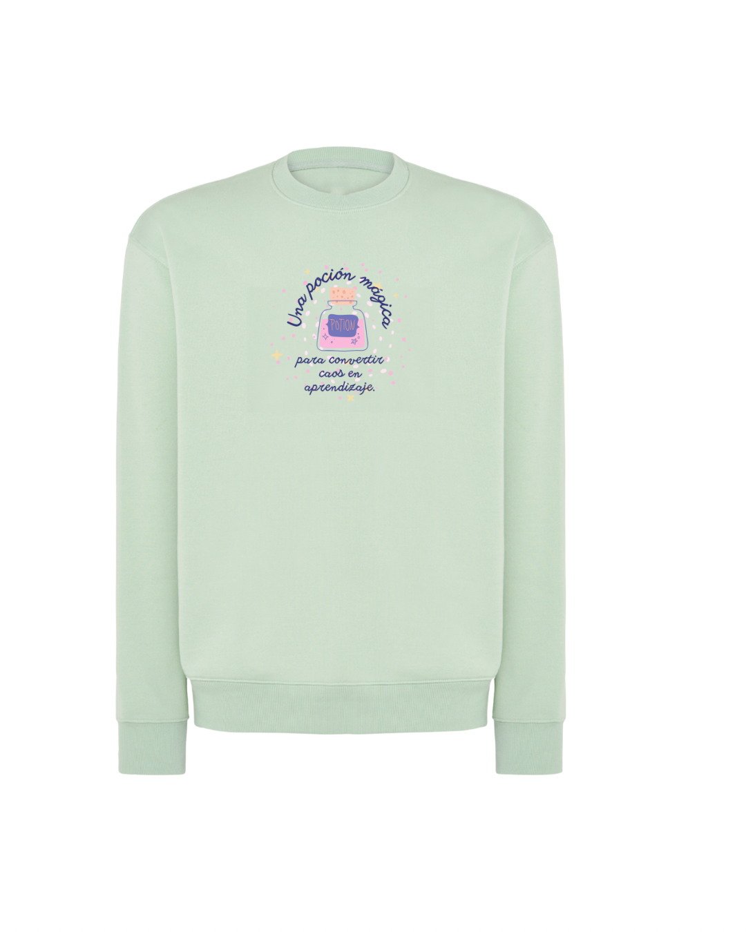 Sudadera verde con diseño para maestros. Modelo poción mágica