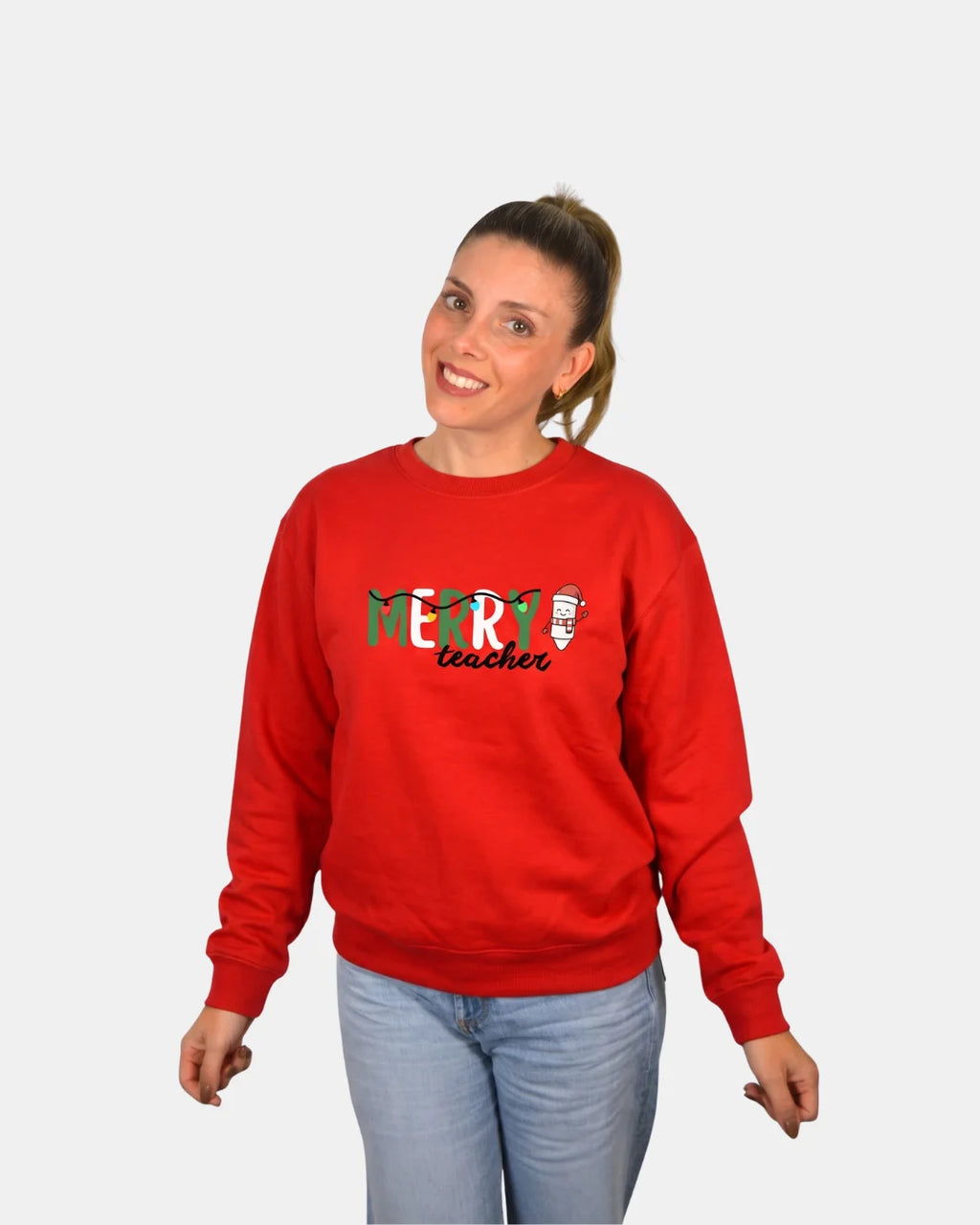 Sudadera navideña roja profesores Merry Teacher