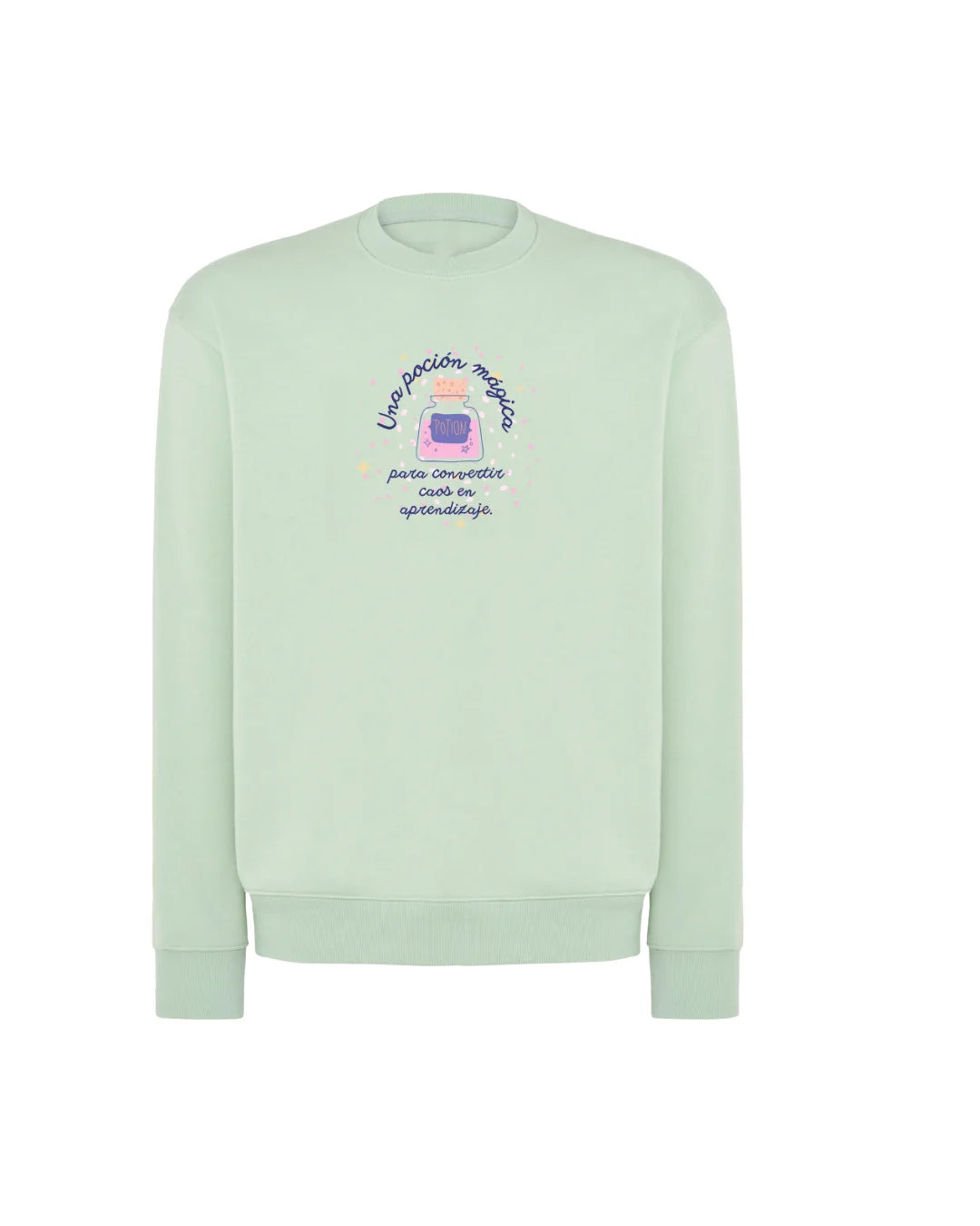 Sudadera verde con diseño para maestros. Modelo poción mágica